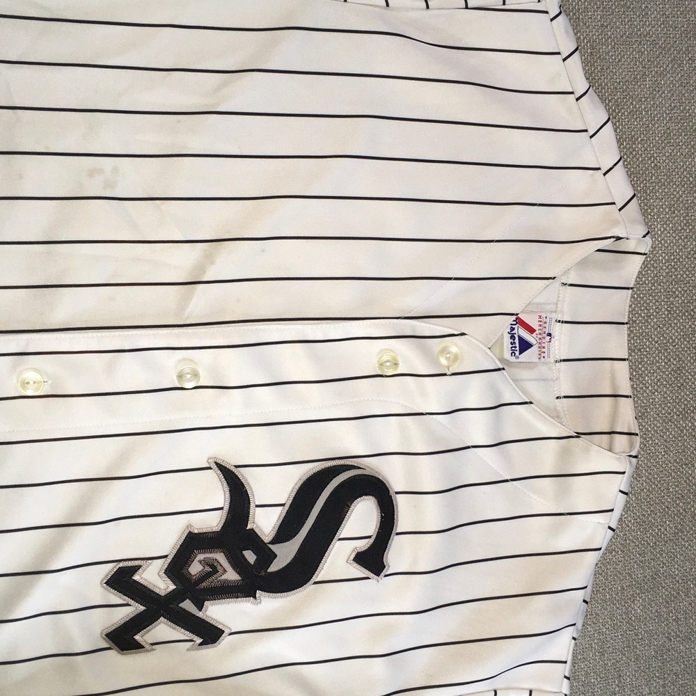 Majestic White and Black Pinstripe Jersey